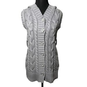 OLD NAVY Chunky Cable Knit Hooded Cardigan Vest Juniors XL(14) Gray Y2K‎ School